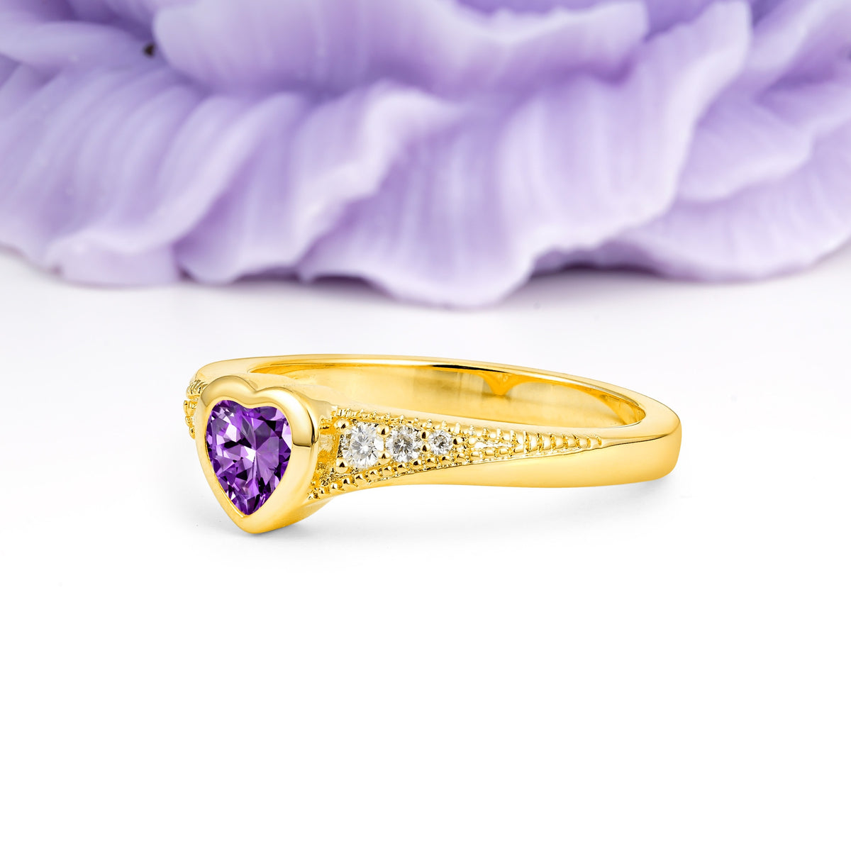 Unique Embedded Heart Cut Amethyst Engagement Ring - Additional view