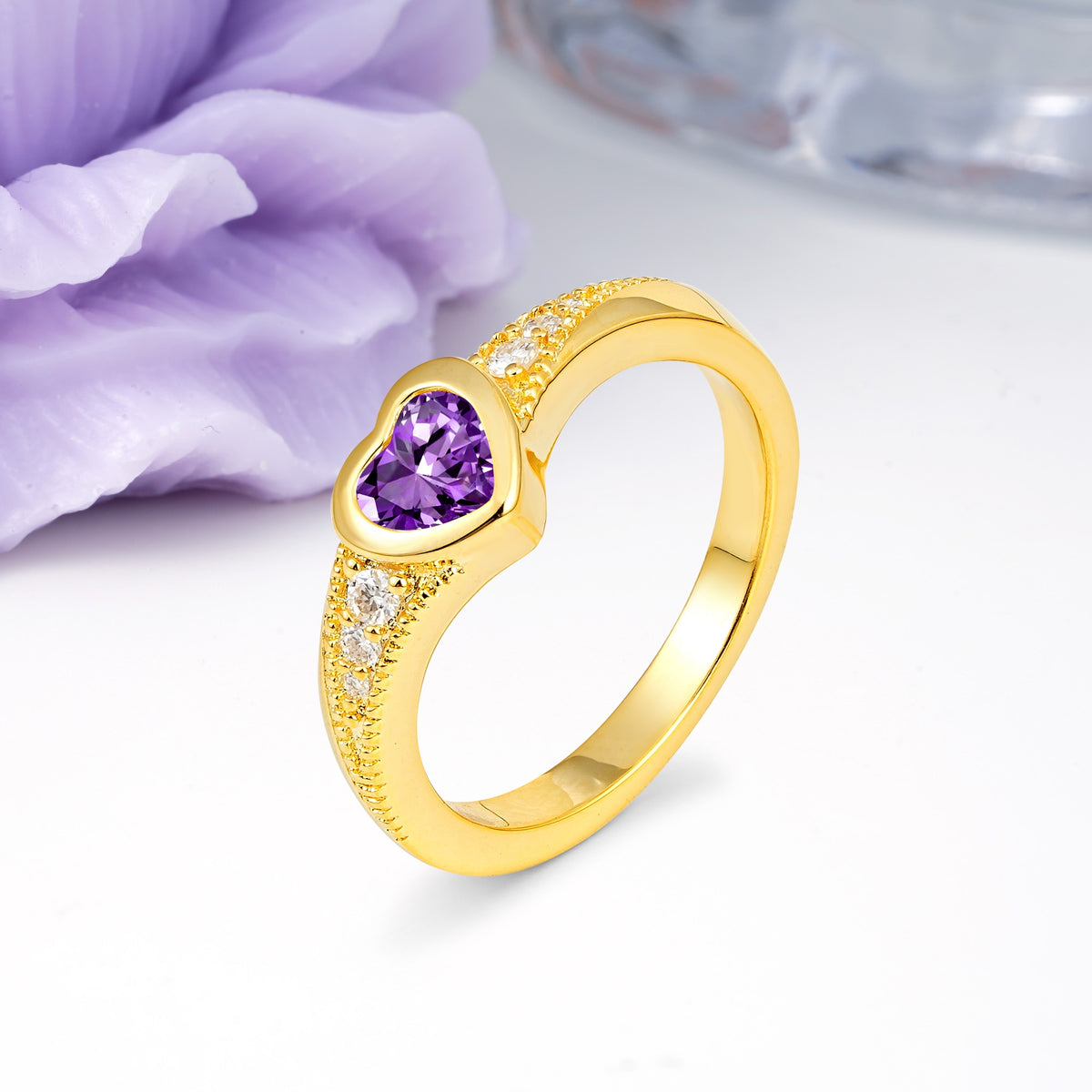 Unique Embedded Heart Cut Amethyst Engagement Ring - Additional view