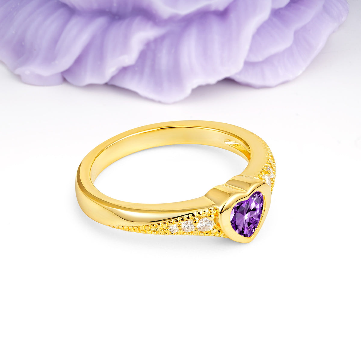 Unique Embedded Heart Cut Amethyst Engagement Ring - Additional view