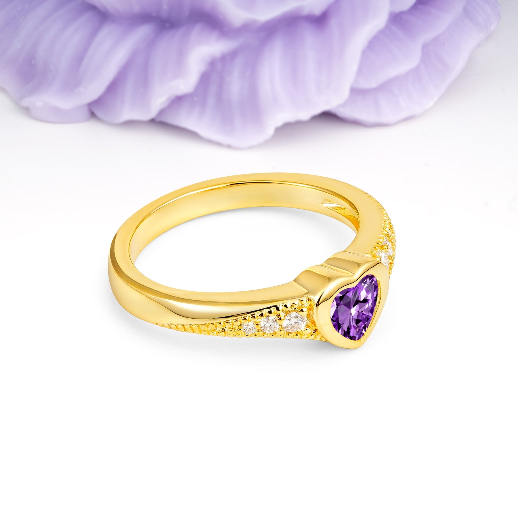 Classic & Minimalist Flush-Set Heart-Cut Amethyst Engagement Ring - Additional view
