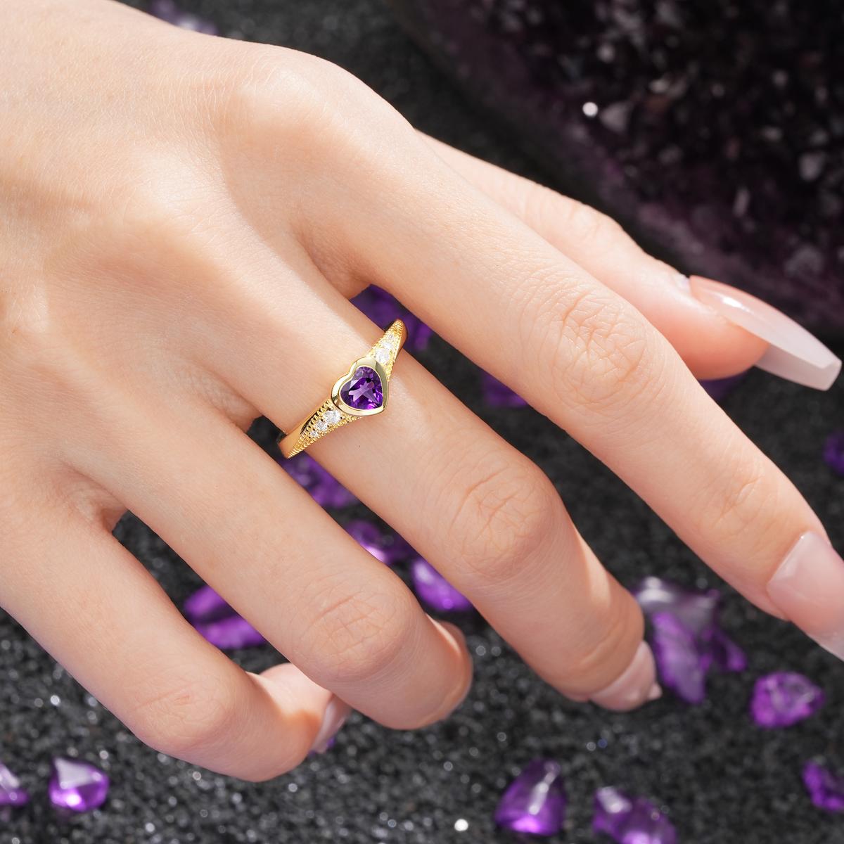 Unique Embedded Heart Cut Amethyst Engagement Ring - Additional view