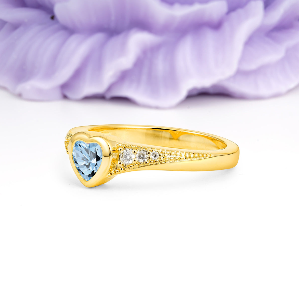 Unique Embedded Heart Cut Aquamarine Engagement Ring - Additional view