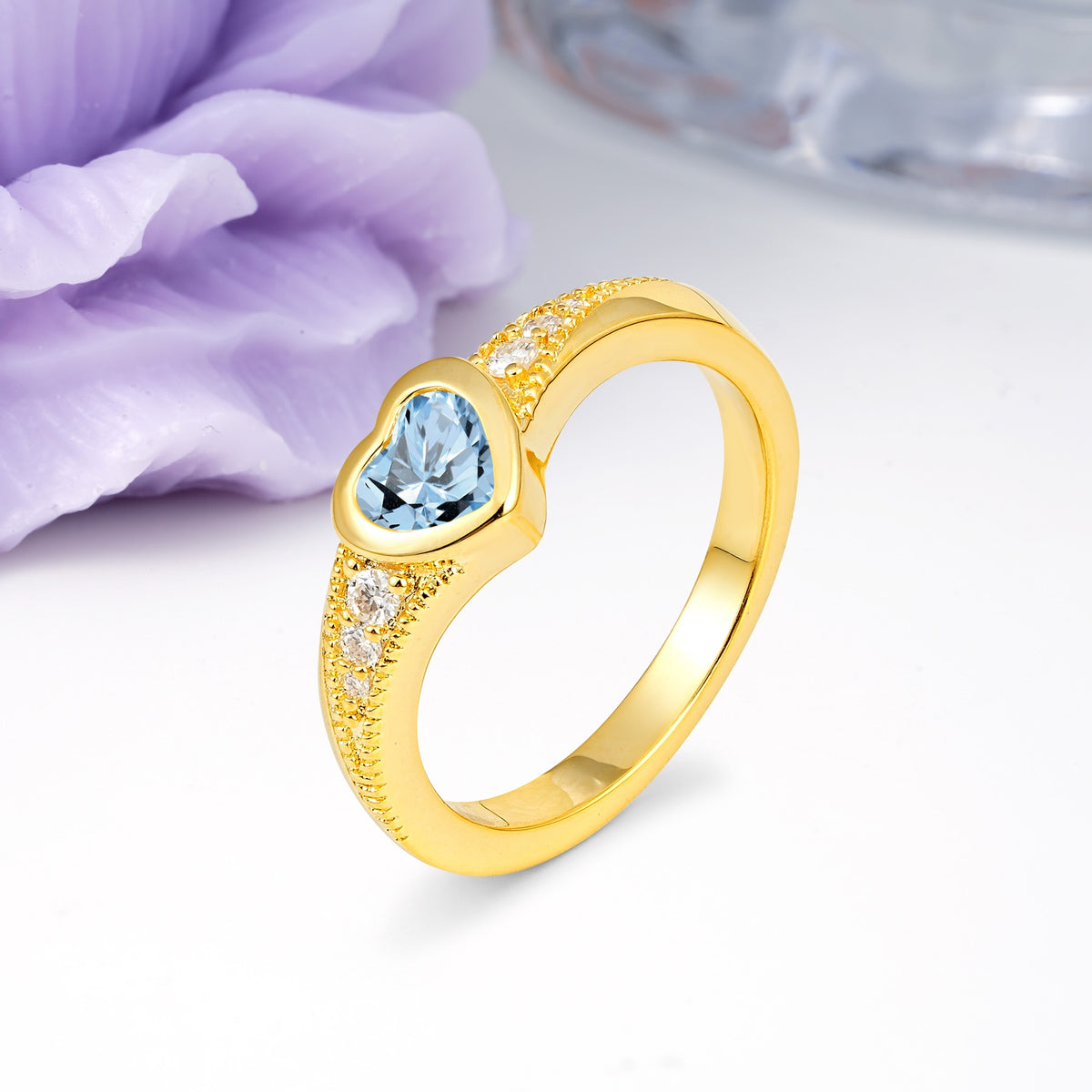 Unique Embedded Heart Cut Aquamarine Engagement Ring - Additional view