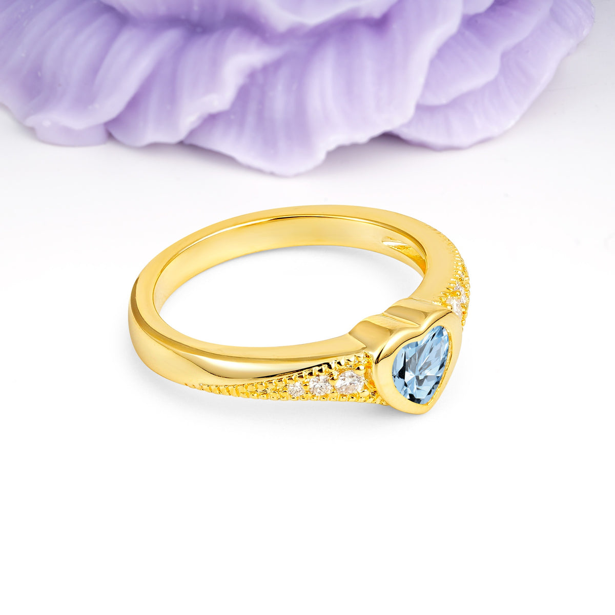Unique Embedded Heart Cut Aquamarine Engagement Ring - Additional view