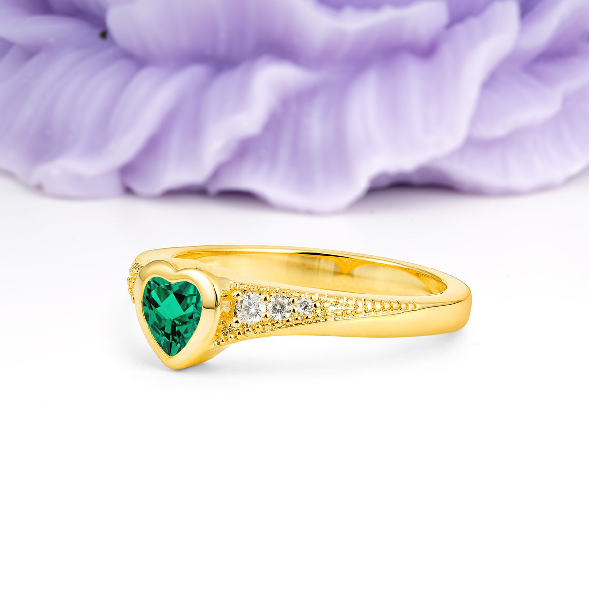 Unique Embedded Heart Cut Emerald Engagement Ring - Additional view