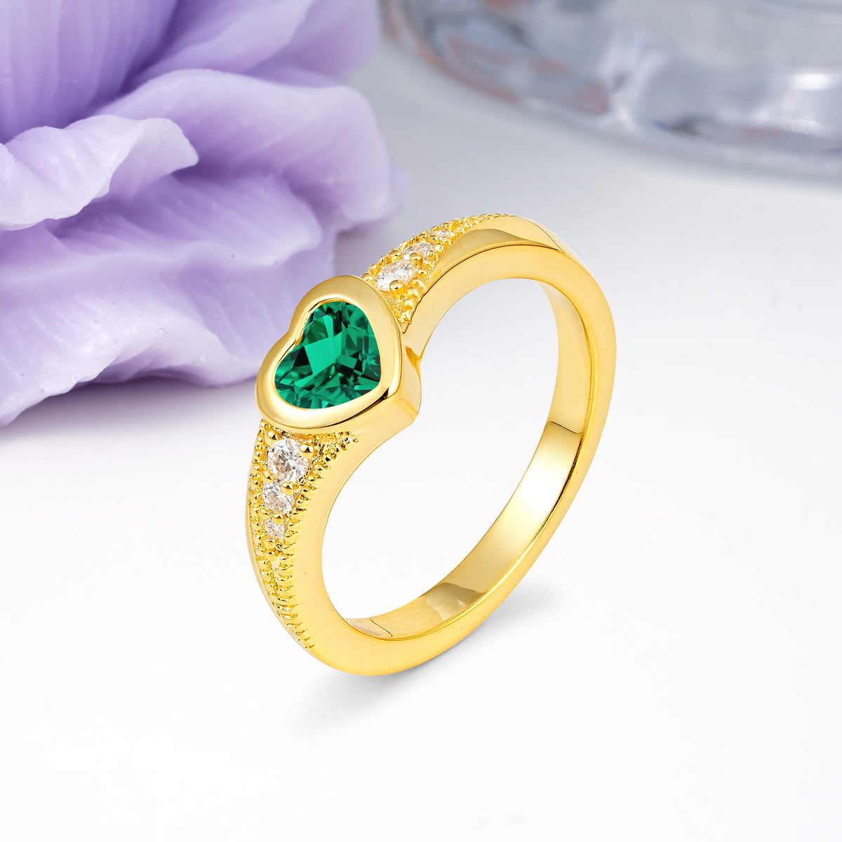 Unique Embedded Heart Cut Emerald Engagement Ring - Additional view