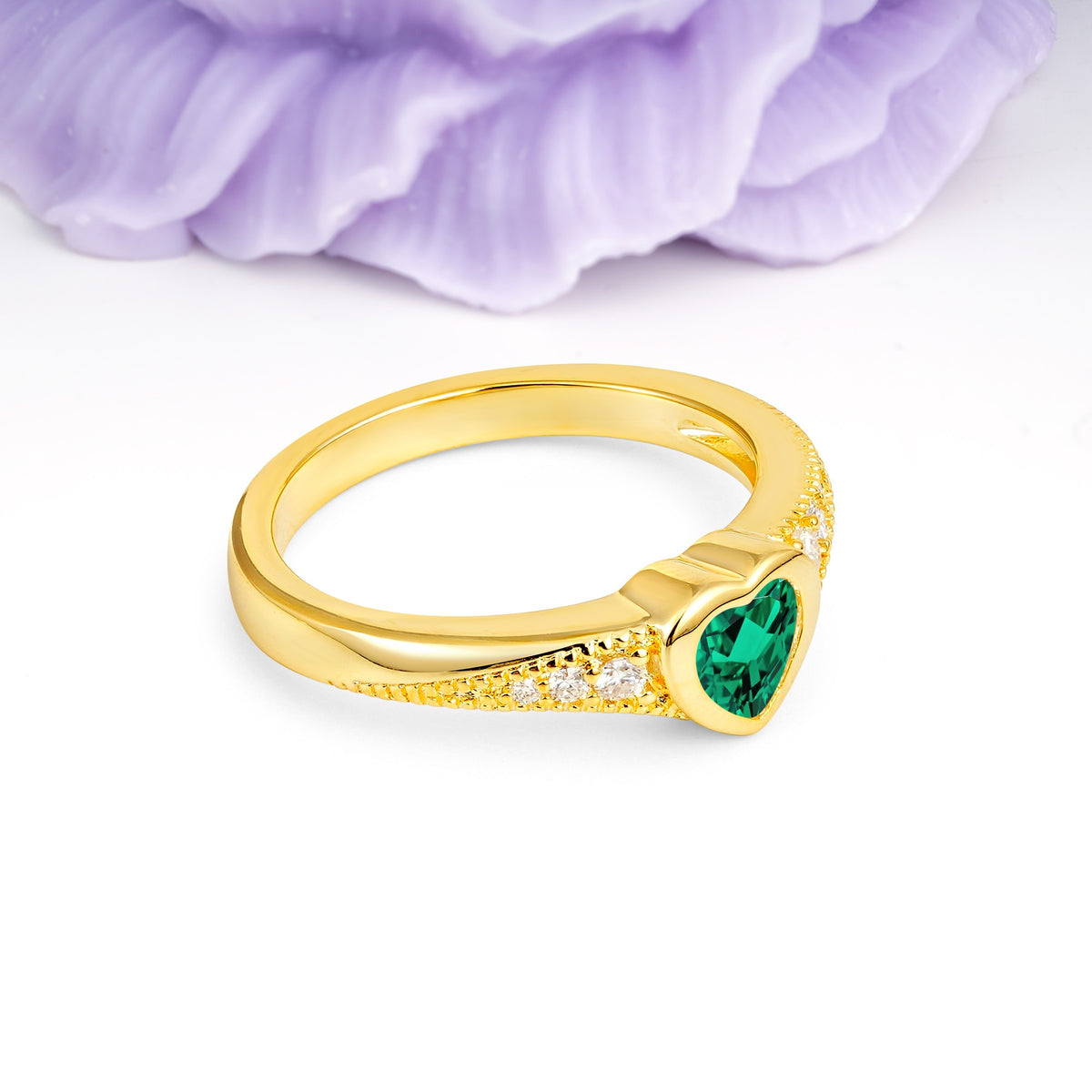 Unique Embedded Heart Cut Emerald Engagement Ring - Additional view