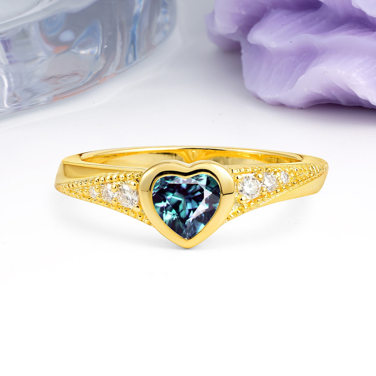 Unique Embedded Heart Cut Alexandrite Engagement Ring - Additional view