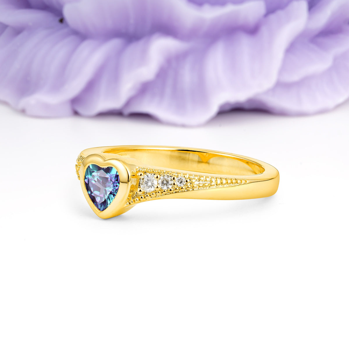 Unique Embedded Heart Cut Alexandrite Engagement Ring - Additional view