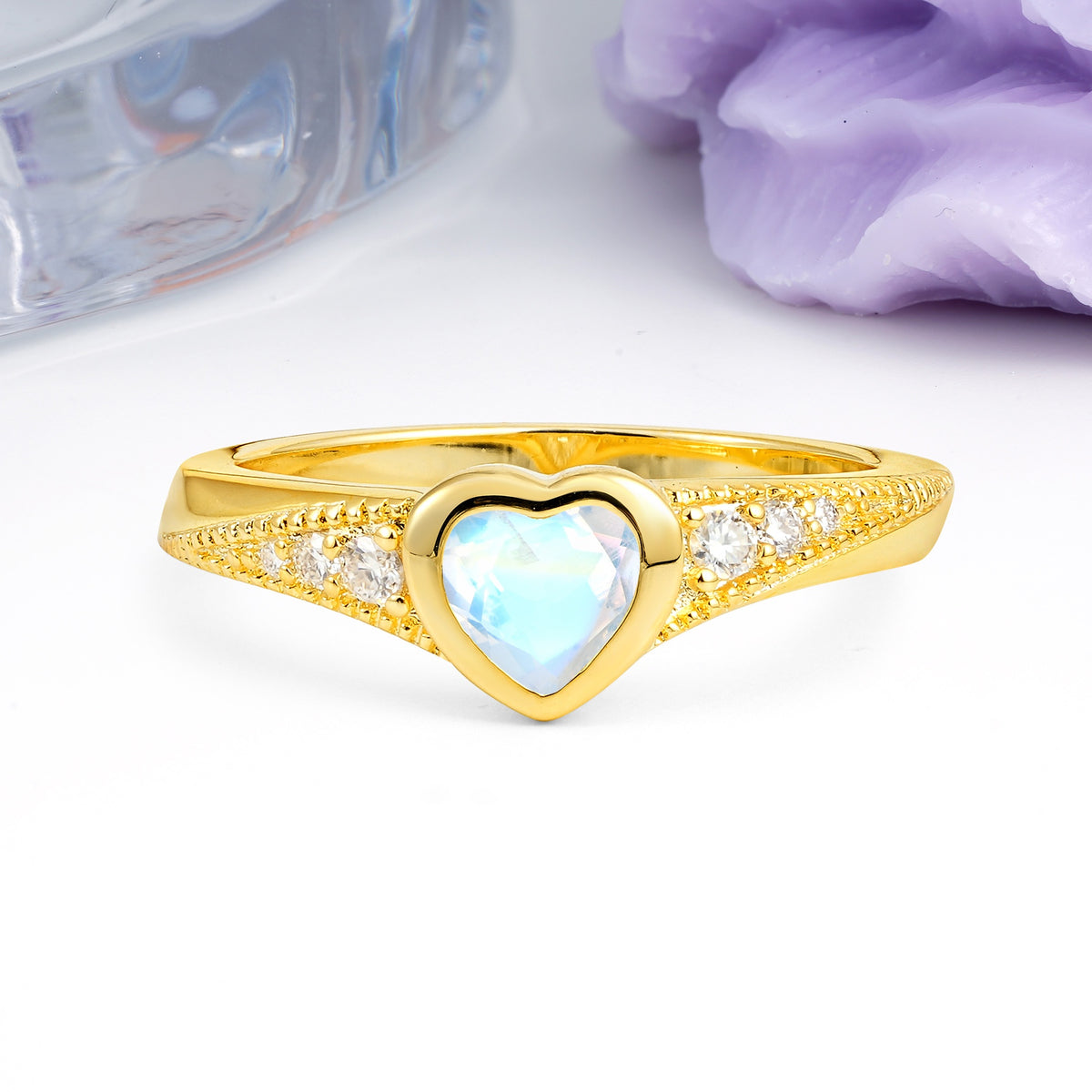 Unique Embedded Heart Cut Moonstone Engagement Ring - Additional view