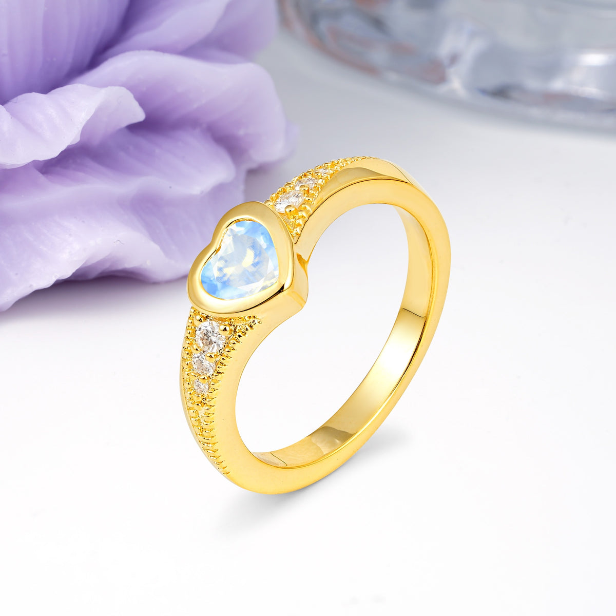 Unique Embedded Heart Cut Moonstone Engagement Ring - Additional view