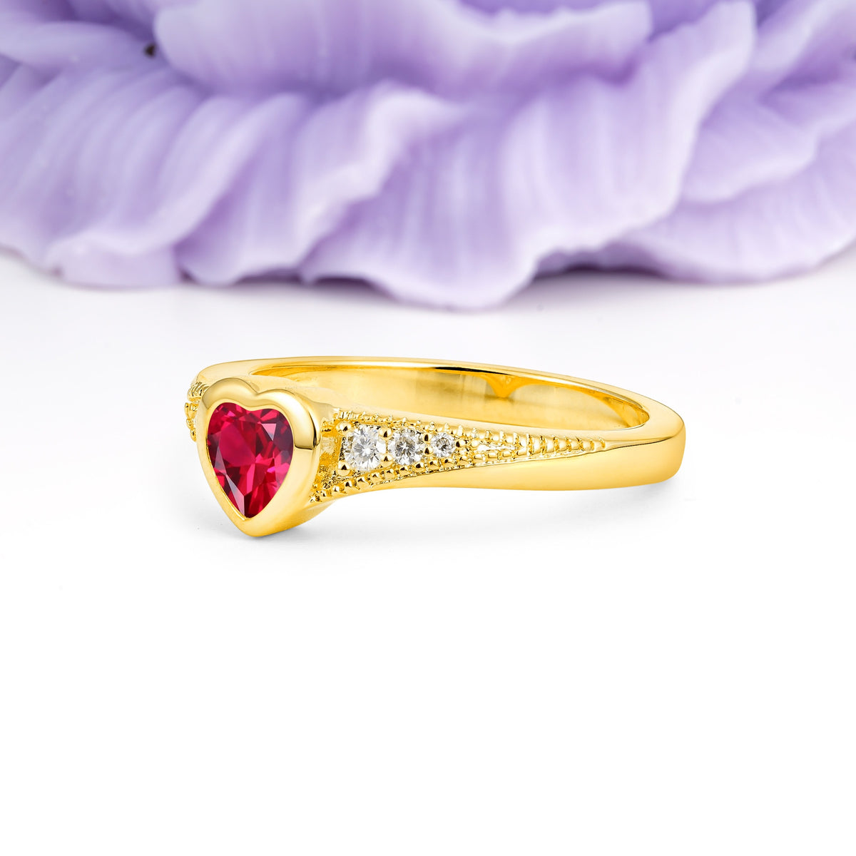 Unique Embedded Heart Cut Ruby Engagement Ring - Additional view
