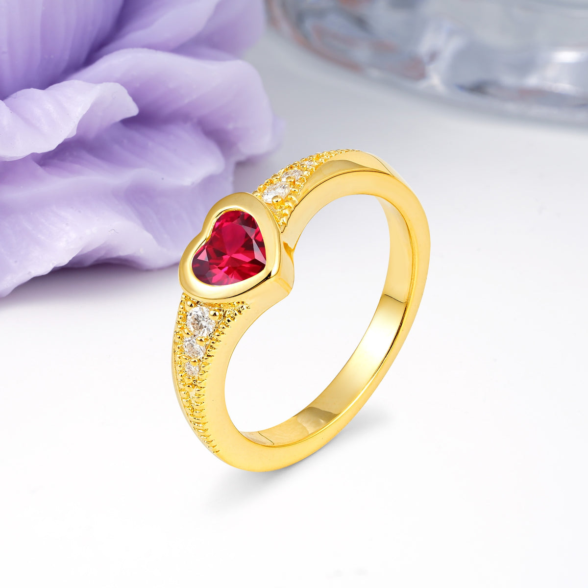 Unique Embedded Heart Cut Ruby Engagement Ring - Additional view