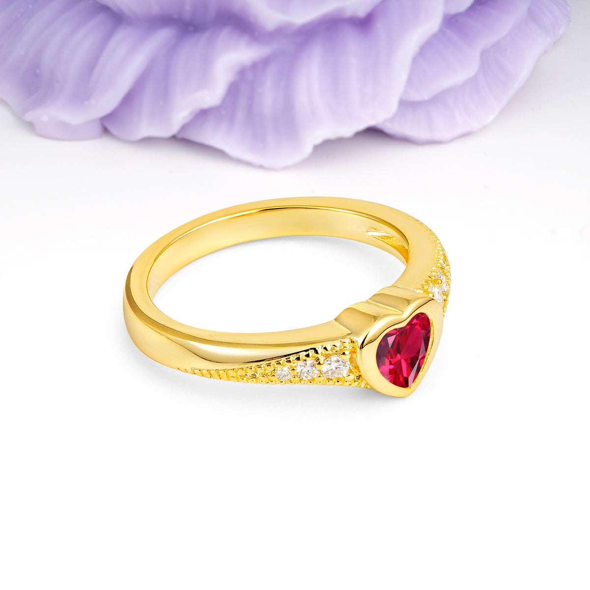 Unique Embedded Heart Cut Ruby Engagement Ring - Additional view