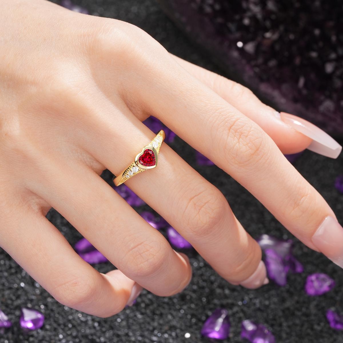 Unique Embedded Heart Cut Ruby Engagement Ring - Additional view