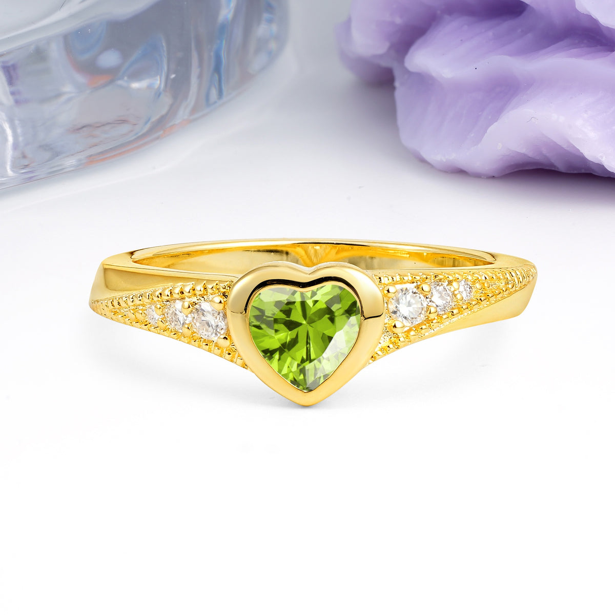 Unique Embedded Heart Cut Peridot Engagement Ring - Additional view