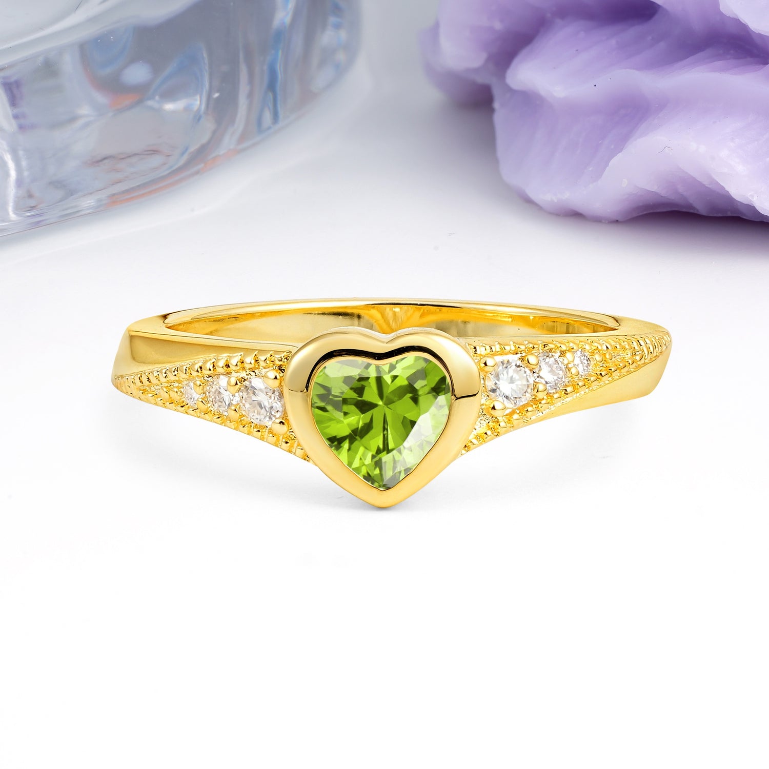 Classic & Minimalist Flush-Set Heart-Cut Peridot Engagement Ring - Additional view