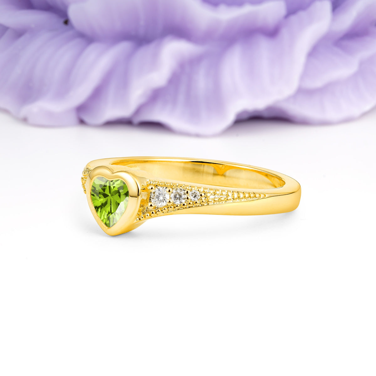 Unique Embedded Heart Cut Peridot Engagement Ring - Additional view