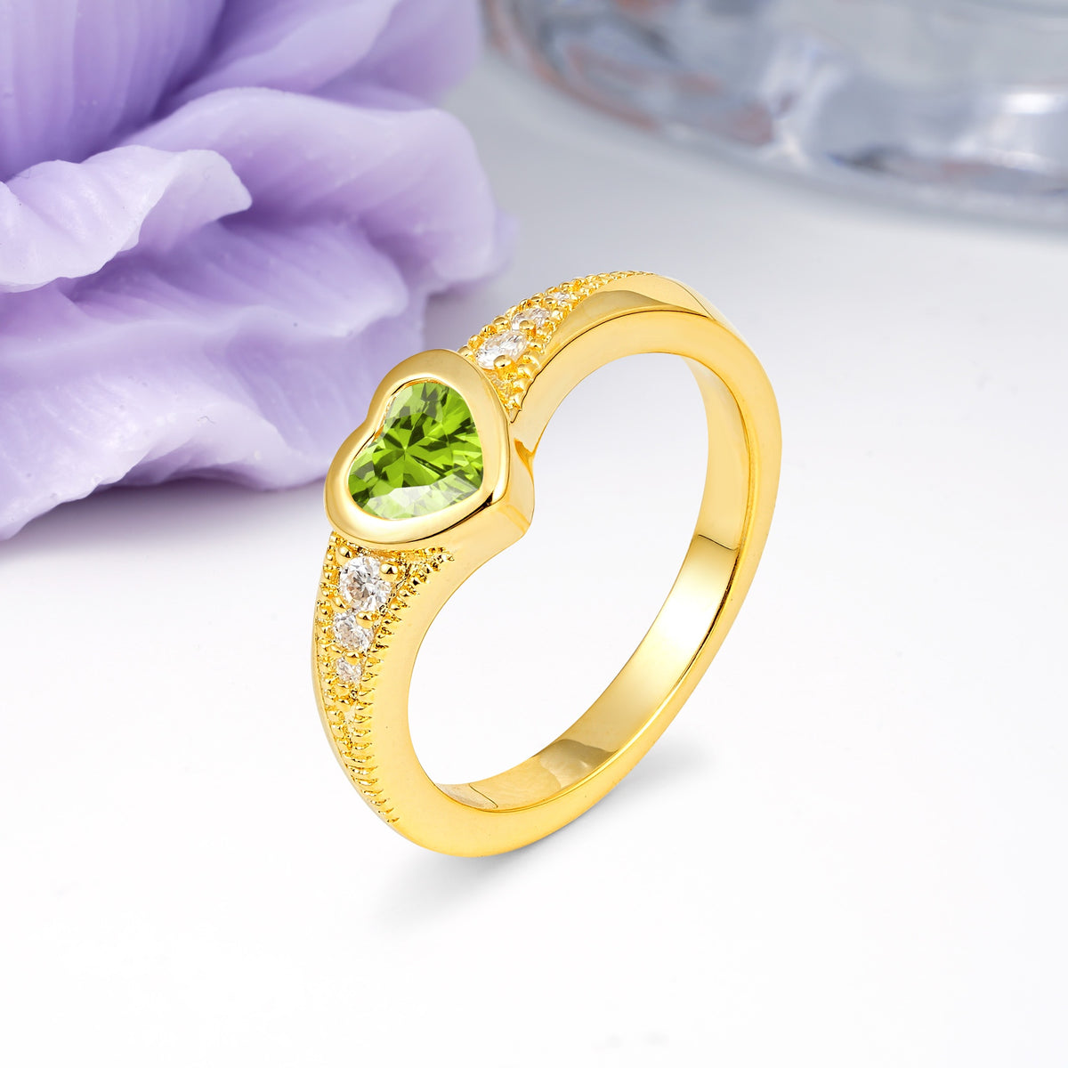 Unique Embedded Heart Cut Peridot Engagement Ring - Additional view