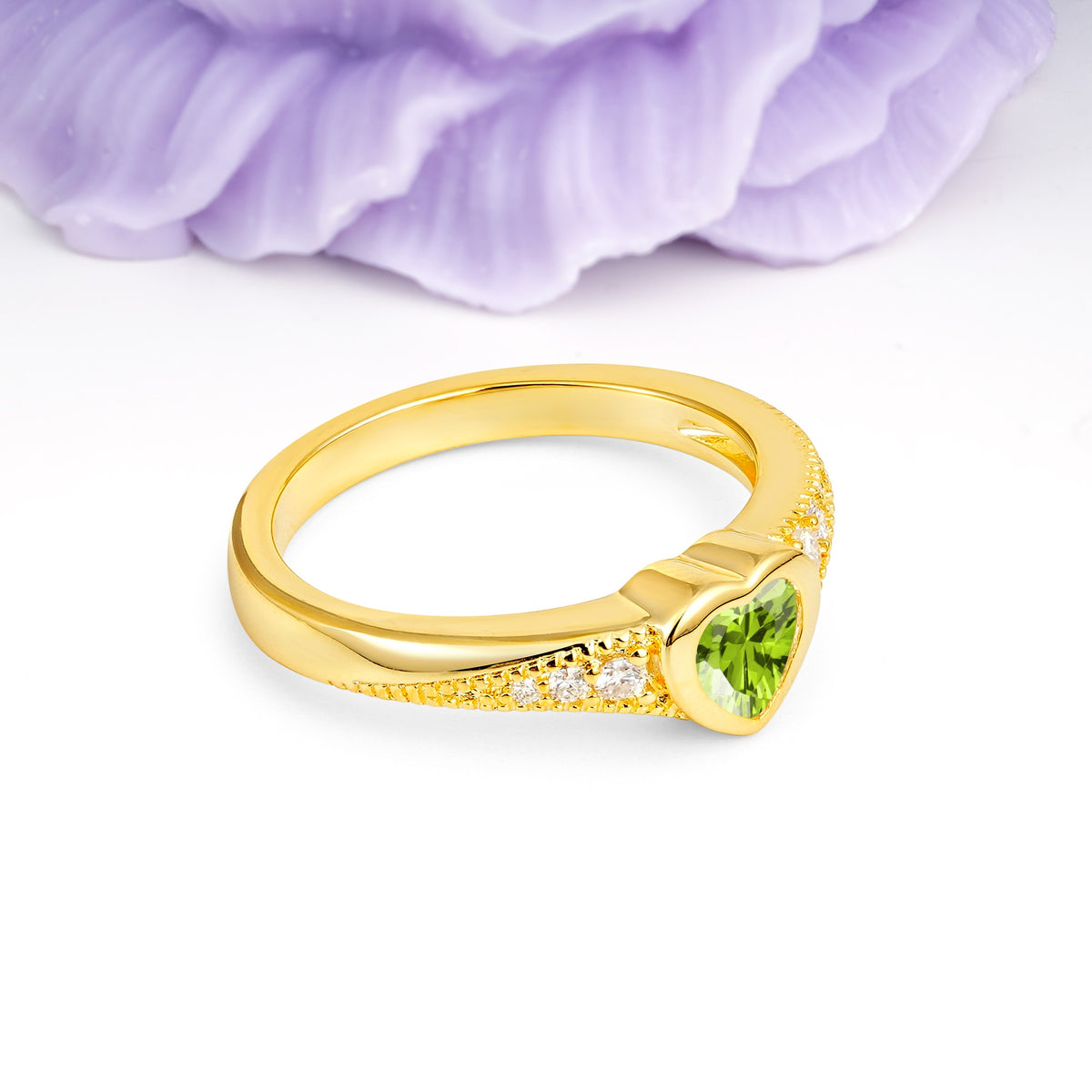 Unique Embedded Heart Cut Peridot Engagement Ring - Additional view