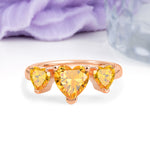 Unique 3 Prong Heart Cut Citrine Three stones Wedding Ring - Additional view