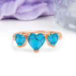 Unique 3 Prong Heart Cut Turquoise Three stones Wedding Ring - Additional view