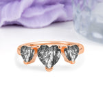 Unique 3 Prong Heart Cut Black Rutilated Quartz Three stones Wedding Ring - Additional view