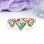 Unique 3 Prong Heart Cut Moss Agate Three stones Wedding Ring - Additional view