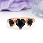Unique 3 Prong Heart Cut Black Onyx Three stones Wedding Ring - Additional view