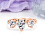 Unique 3 Prong Heart Cut Lab Diamond Three stones Wedding Ring - Additional view
