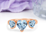 Unique 3 Prong Heart Cut Aquamarine Three stones Wedding Ring - Additional view