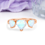 Unique 3 Prong Heart Cut Moonstone Three stones Wedding Ring - Additional view