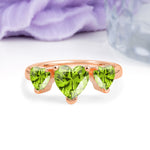 Unique 3 Prong Heart Cut Peridot Three stones Wedding Ring - Additional view