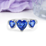 Unique 3 Prong Heart Cut Sapphire Three stones Wedding Ring - Additional view