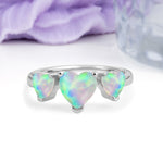 Unique 3 Prong Heart Cut Fire Opal Three stones Wedding Ring - Additional view
