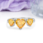 Unique 3 Prong Heart Cut Citrine Three stones Wedding Ring - Additional view