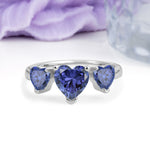 Unique 3 Prong Heart Cut Tanzanite Three stones Wedding Ring - Additional view