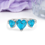 Unique 3 Prong Heart Cut Turquoise Three stones Wedding Ring - Additional view