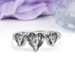 Unique 3 Prong Heart Cut Black Rutilated Quartz Three stones Wedding Ring - Additional view