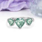 Unique 3 Prong Heart Cut Moss Agate Three stones Wedding Ring - Additional view