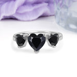 Unique 3 Prong Heart Cut Black Onyx Three stones Wedding Ring - Additional view