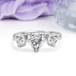 Unique 3 Prong Heart Cut Lab Diamond Three stones Wedding Ring - Additional view