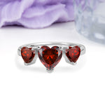 Unique 3 Prong Heart Cut Garnet Three stones Wedding Ring - Additional view