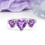 Unique 3 Prong Heart Cut Amethyst Three stones Wedding Ring - Additional view
