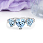 Unique 3 Prong Heart Cut Aquamarine Three stones Wedding Ring - Additional view