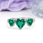 Unique 3 Prong Heart Cut Emerald Three stones Wedding Ring - Additional view