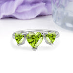 Unique 3 Prong Heart Cut Peridot Three stones Wedding Ring - Additional view