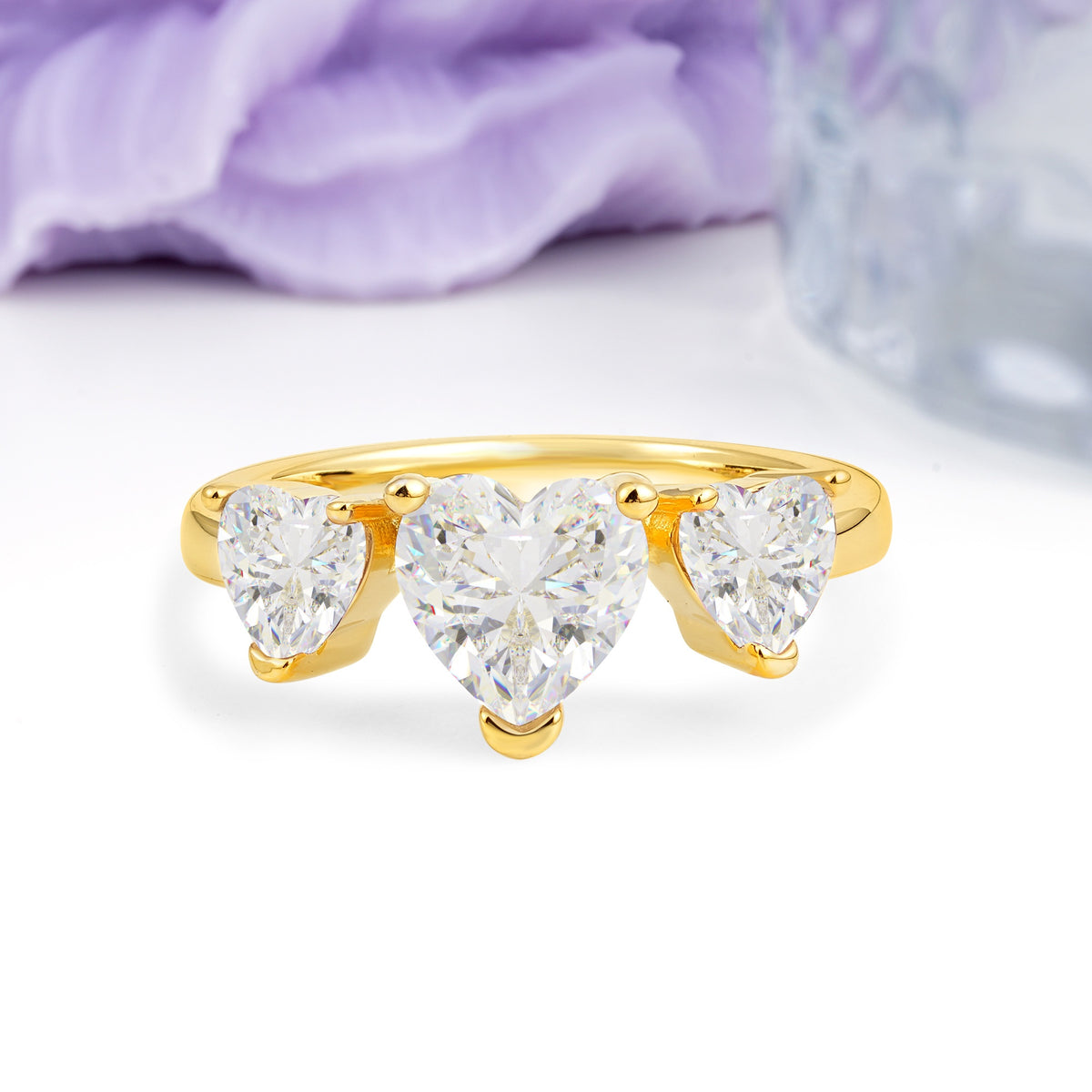 Unique 3 Prong Heart Cut Moissanite Three stones Wedding Ring - Additional view