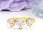 Unique 3 Prong Heart Cut Moissanite Three stones Wedding Ring - Additional view