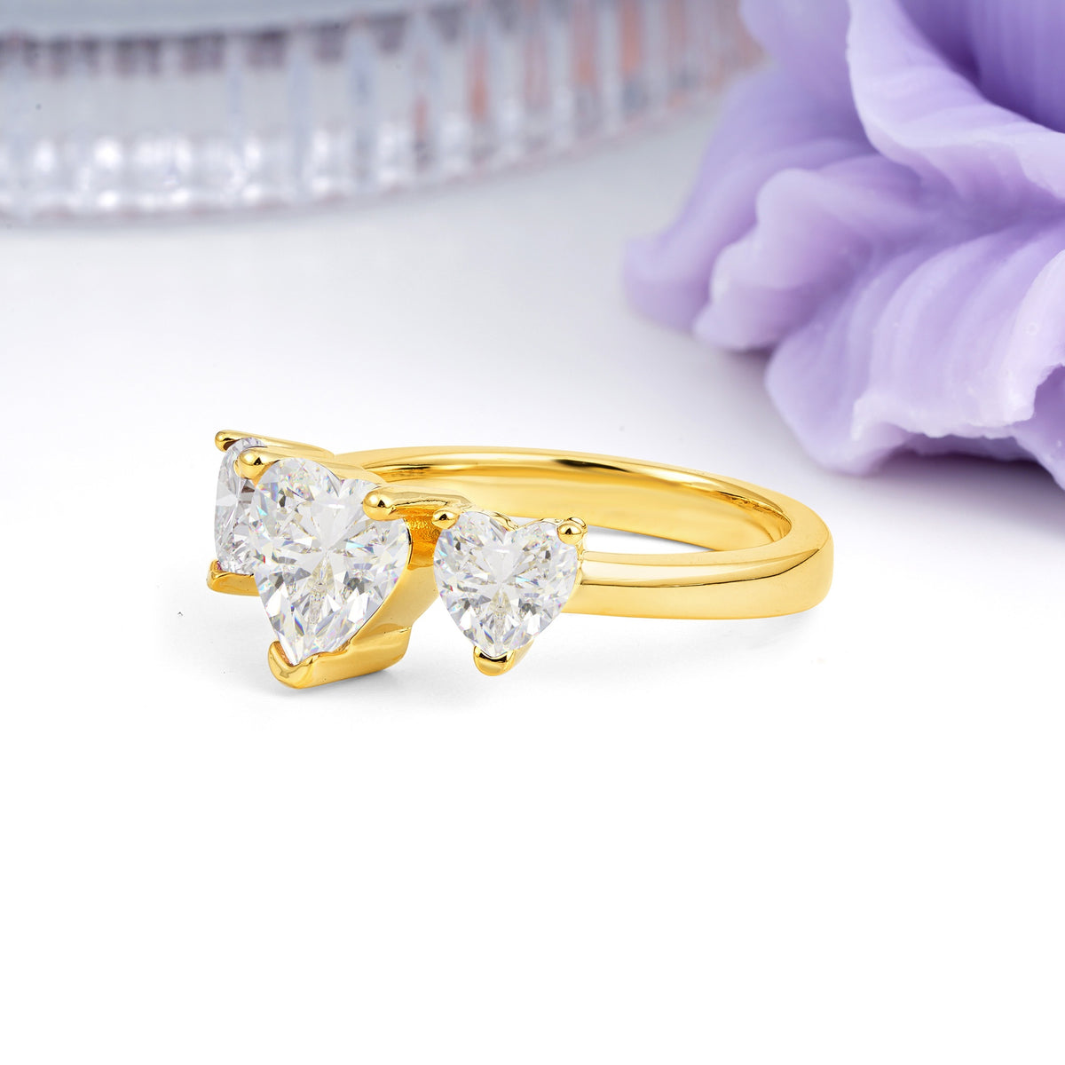 Unique 3 Prong Heart Cut Moissanite Three stones Wedding Ring - Additional view